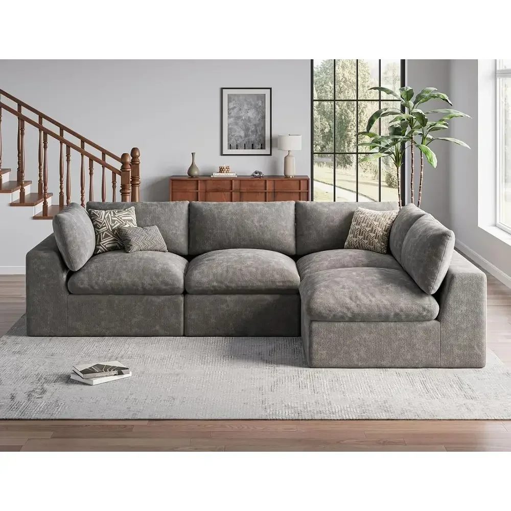 120 Extra Large L-Shape Sectional Sofa | 4 Person Living Room Couch | Dark Grey