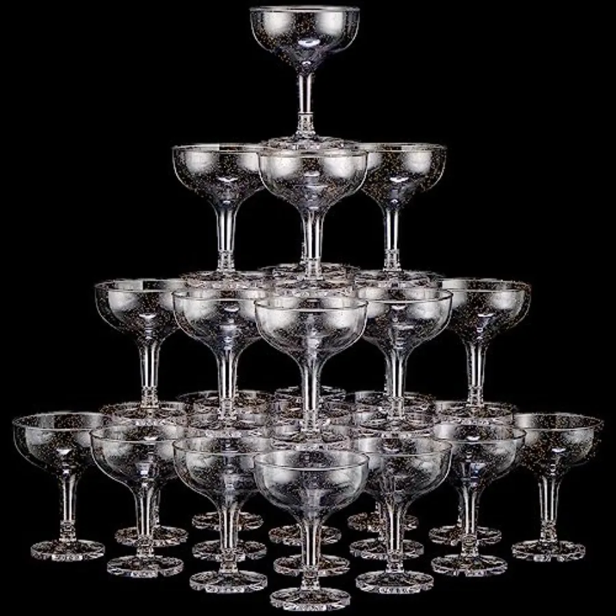 

100 шт. пластиковых бокалов для шампанского, 5 унций, прозрачные, одноразовые, штабелируемые, акриловые фужеры для мартини, небьющиеся