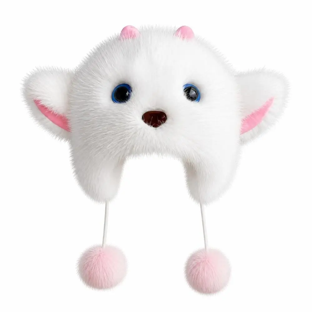 Soft Touch Faux Mink Fur Faux Mink Cat Hat Cat Ear Shape Ear Flap Beanie Hat Thick Lining Winter Warm Cap Winter Outdoor