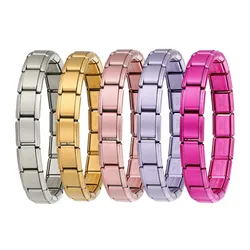 URING Simple Colorful Width 9mm Elastic Italian Charm Link Chain Stainless Steel Bracelet Bangle on Hand Jewelry DIY Making