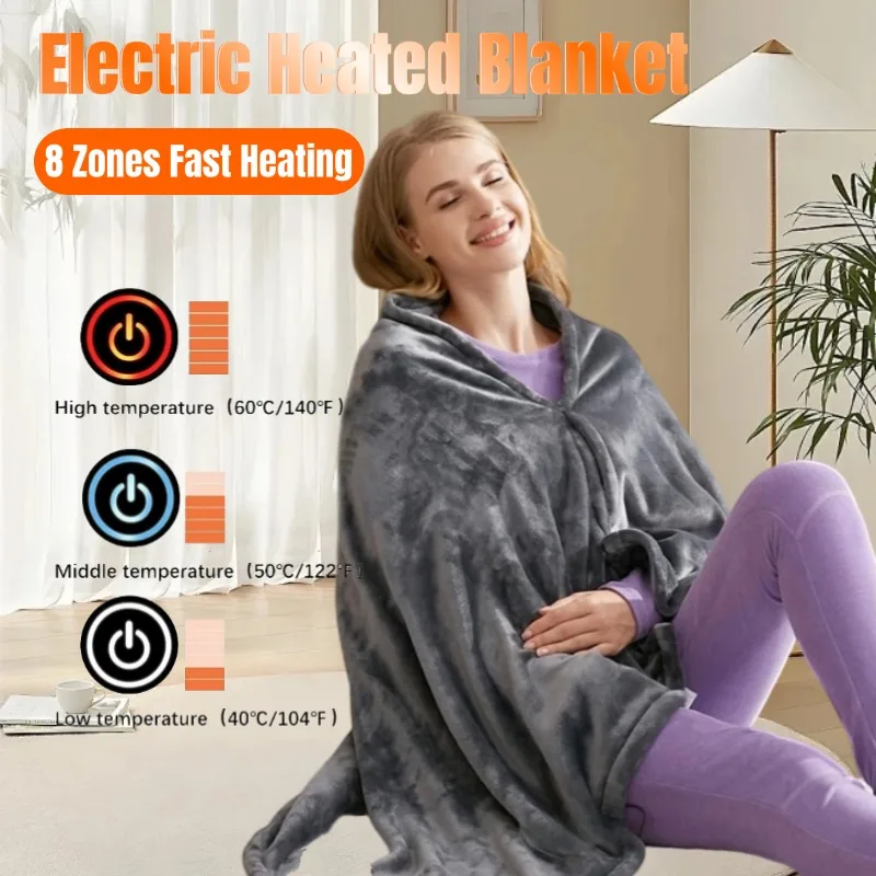 

Wearable Heating Electric Blanket 3 Heating Levels Fleece Heated Mat Wearable Body Warmer Blanket for Household and Office