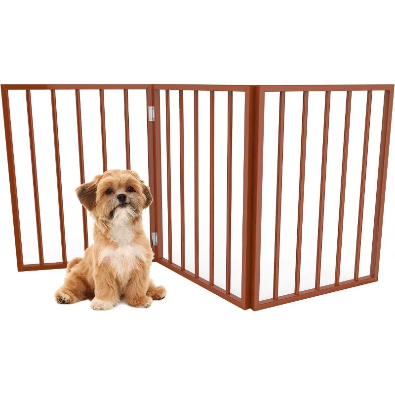 

Pet Gate - 3-Panel Indoor Foldable Dog Fence for Stairs or Doorways - 54x24-Inch Retractable Wood Freestanding Dog Gates