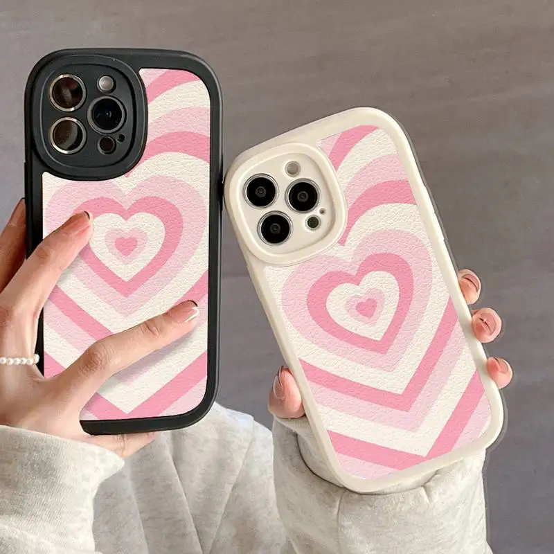 Rose Latte Heart Phone Case For IPhone 11 12 13 14 15 Plus Pro Max PU Leather Silicon Soft Cover