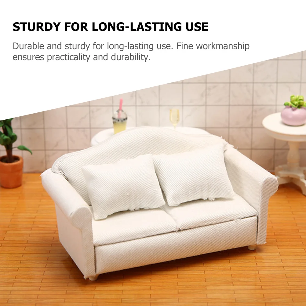 Mini Simulated White Fabric Sofa 1 Piece Sturdy Construction Not Easy to Deform for Mini House Decor Adorable Tiny Couch
