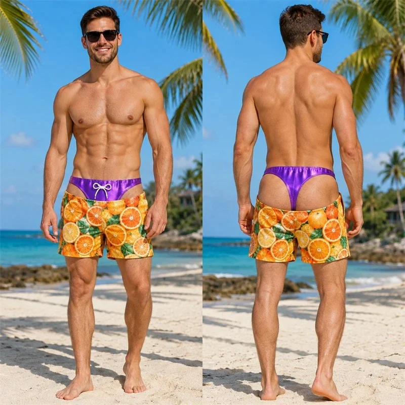 Men's fun 3D printed swim trunks, Hawaiian style quick drying summer beach shorts, unique casual and fashionable styling
