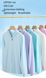 Summer Thin Ice Silk UV Women's Sunscreen Swimwear Jacket Front Zip UPF 50+ Fishing Clothing Couple Sunwear