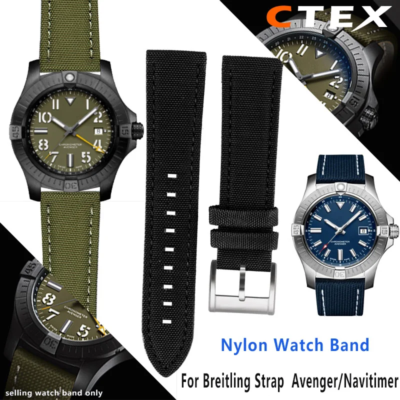 Dla Breitling blackbird Avenger challenger Hamilton męski pasek do zegarka czarny wojskowy zielony niebieski mężczyzna nylonowe płótno pasek do zegarka ze skóry bydlęcej 22