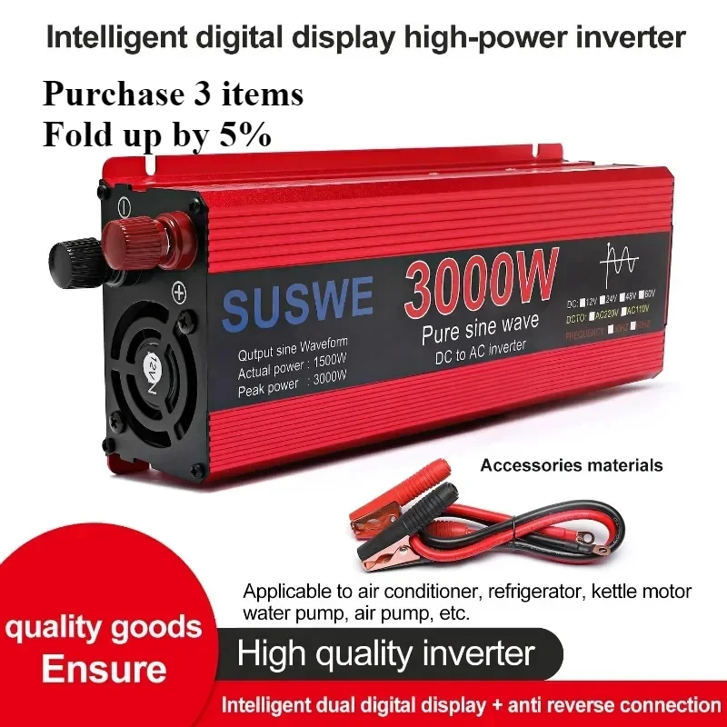 

Hot Sale Pure wave inverter 1000W-3000W12V24V to 220V indoor power converter for vehicles