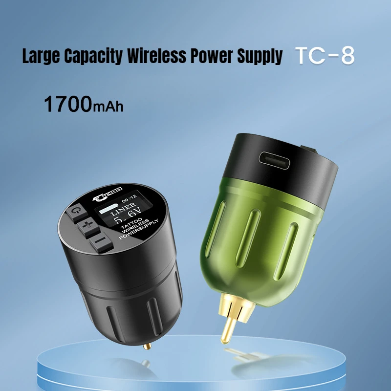 TC-8 Large Capacity Wireless Tattoo Power Supply Rechargeable Battery 1700mAh Mini Mobile Tattoo Power Supply RCA Interface