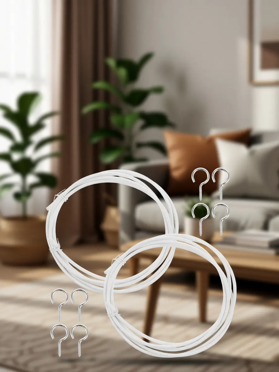 2 sets Curtain Cord Rope Roller Window Halloween Christmas New Year Curtain Wire Cable Curtain Wire Hooks Hanging