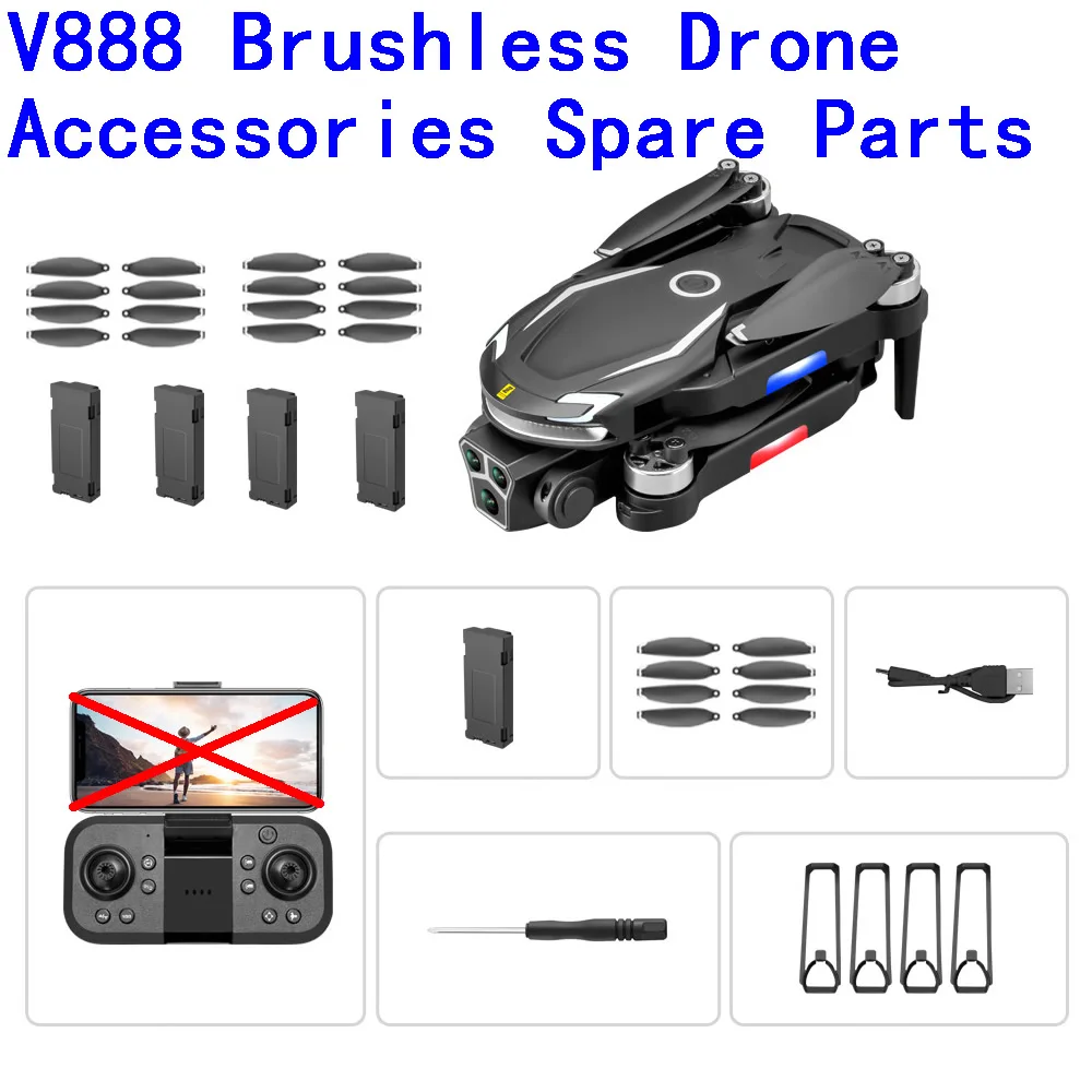 V888 Brushless Drone Mini Foldable RC Quadcopter Spare Part Blade/Protective Ring/Battery/Charging Wire/Remote Control etc Parts