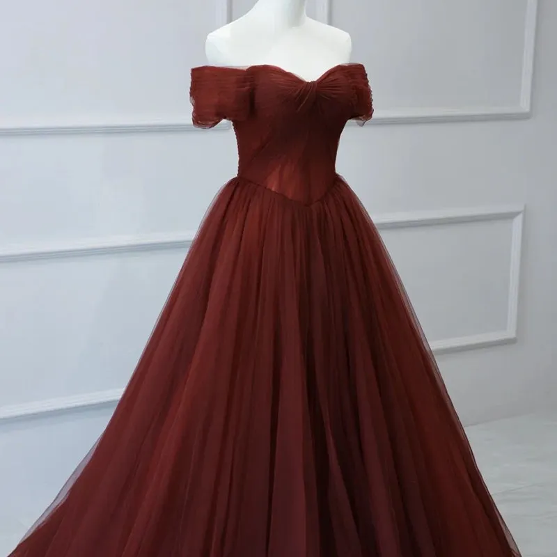 One Shoulder Toast Dress Wedding Dress Red Evening Dress Light Luxury High-end Birthday Banquet Party Princess Dress Customizd