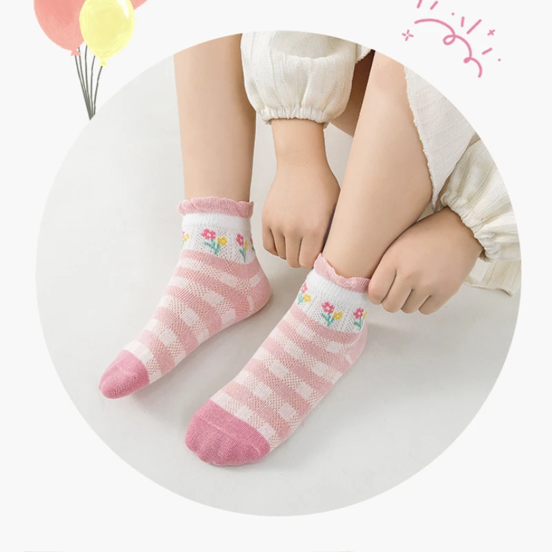 Chaussettes mi-mollet respirantes en coton pour enfants, chaussettes de dessin animé pour enfants, bébés filles, 1-12 ans, printemps, automne, hiver, lot de 5 paires