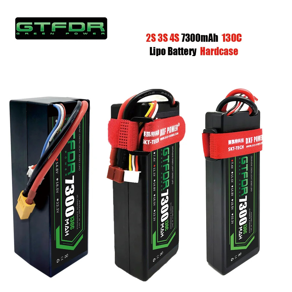 

GTFDR 2S 3S 4S Lipo Battery 7300mAh 130C with XT60 EC5 TRX T/DEANS XT90 XT150 Plug HardCase For 1/8 Buggy RC Car Boat Airplane