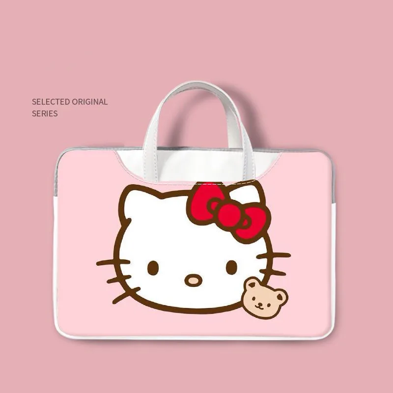 Miniso Sanrio Cute Hello Kittys Laptop Bag Anime Cartoon Soft Pu Ipad Bag 16inch 15.6 14nich Office Student Portable Girl Gifts