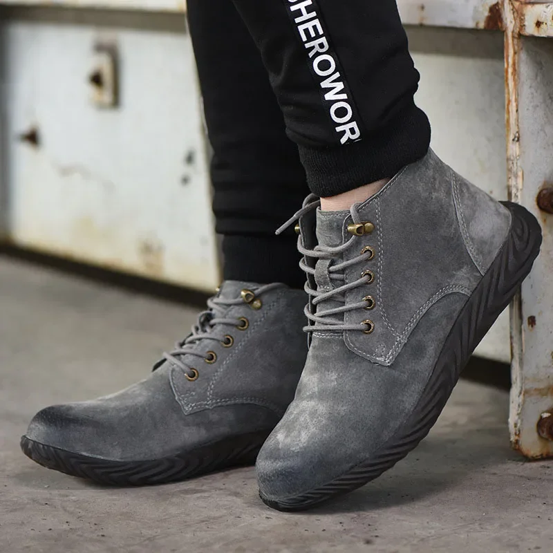 Mens Work Boots 2024 Fashion Outdoor Steel Toe Cow Leather Steel Toe Shoes Men Anti Slip Puncture Proof Safety Shoes Boot Man