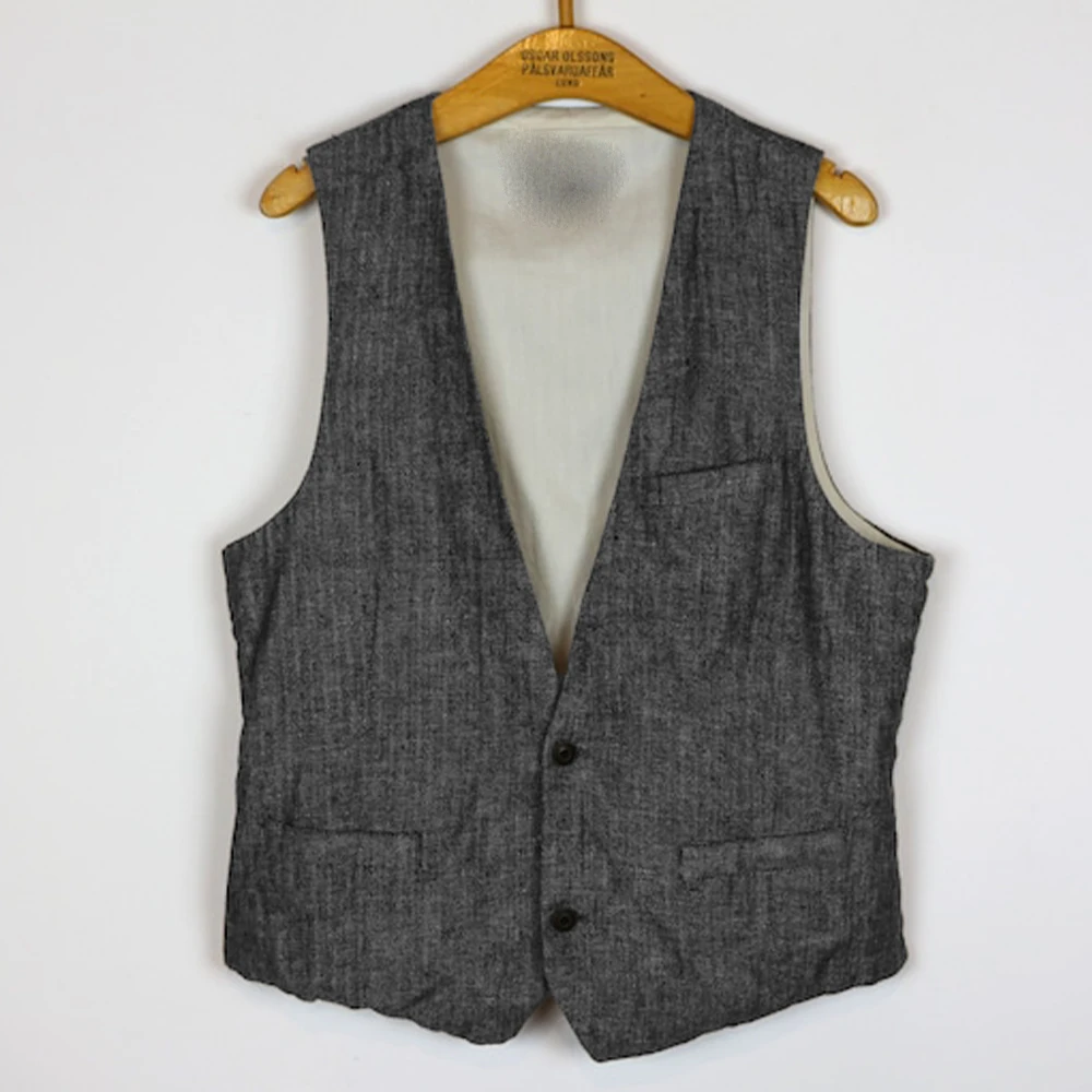 Linen Vest Casual V Neck Gilet Men Suits Vests Two Button Sleeveless Jacket Men\'s Dress Vests Male Clothing Summer Spring