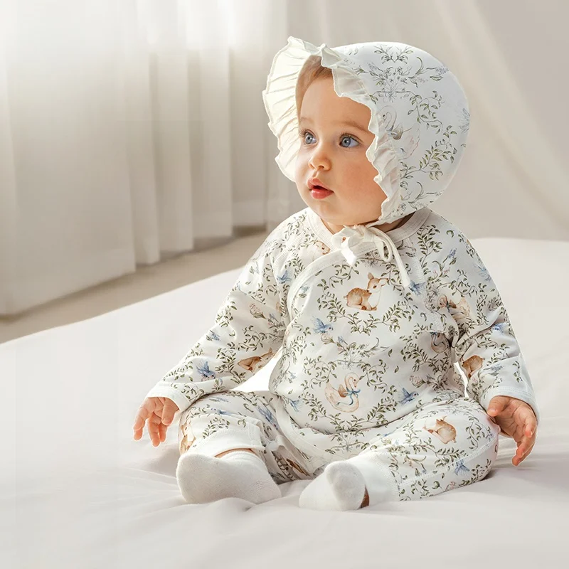 

Newborn Baby Cotton Kimono Bodysuit, Butterfly Wrap Romper, Long Sleeve All Season Infant One Piece Crawling Outfit