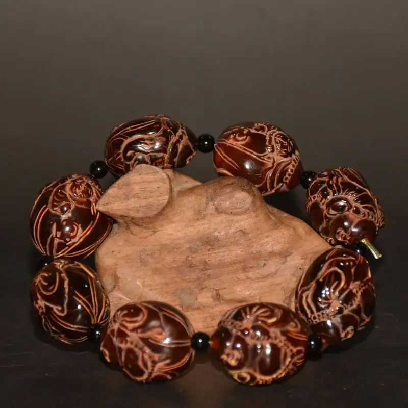 Tibetan-style hand-carved horn of ox Ruyi Maitreya Buddha bracelet   Bead diameter 2.5, height 3, total length 10.5cm, weight