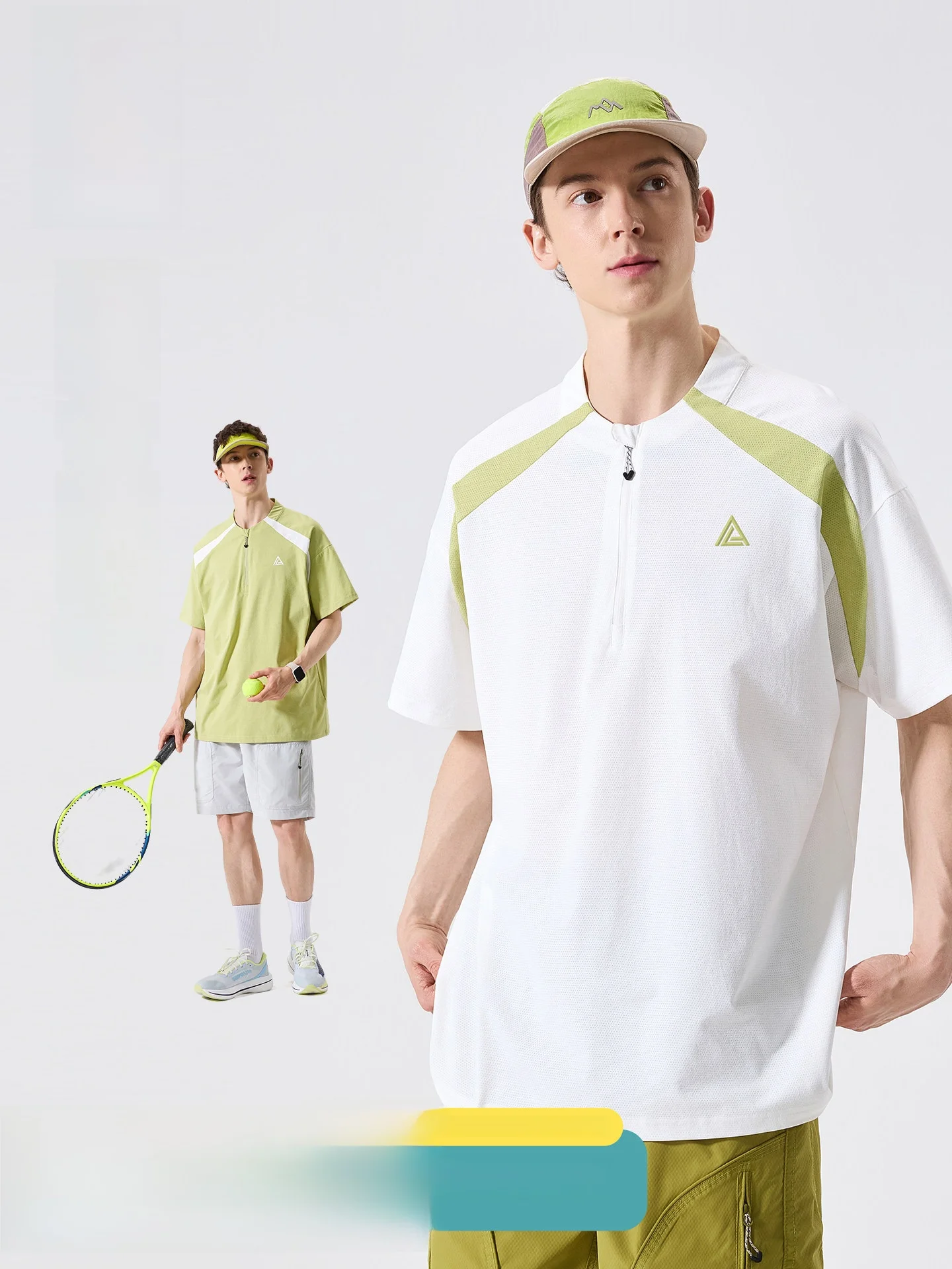LAZY DAY Outdoor Men's T-Shirt Quick Dry Half Zip Short Sleeve Climbing Hiking Sport Top Moisture Wicking Color Block Design