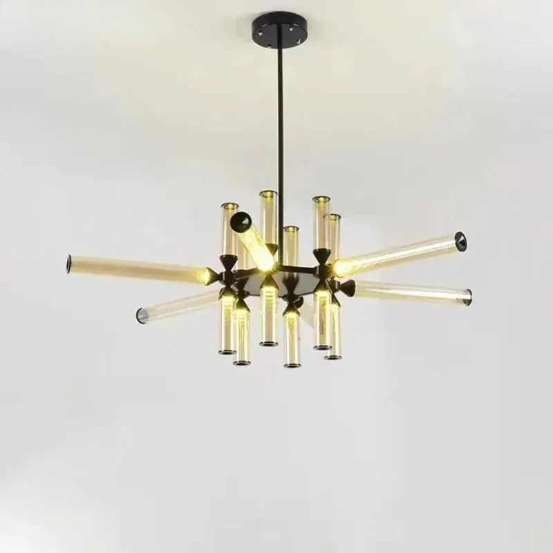 Castle Chandelier Modern Sputnik Glass Tube Pendant lamp Smoked Amber Glass rod Pendant Light for Living Dining Room stair Light