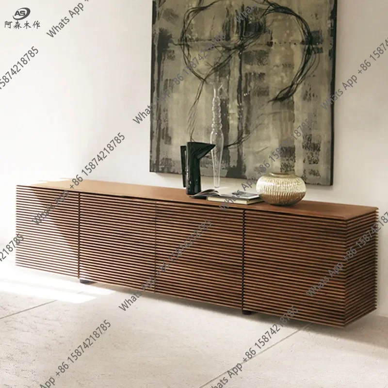 G 40 Black Walnut Porch Cabinet, Simple Living Room Against The Wall, Locker With Three Doors, Side Cabinet, Grille, Art TV Cabi