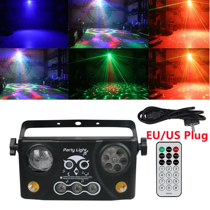 

5 in1 Stage Disco Effect Lamp Magic Ball Laser Dyeing Pattern Strobe DJ Light with Remote Control Light for Bar Hotels Stages