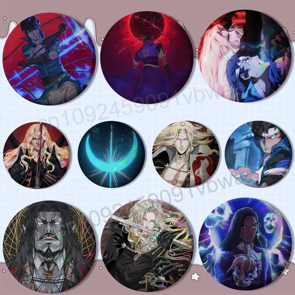 Passionate Castlevania Nocturne 58mm 44mm Round Pins Creativity Printed Pictures Text Metal Lapel Badges Brooches Jewelry Gift