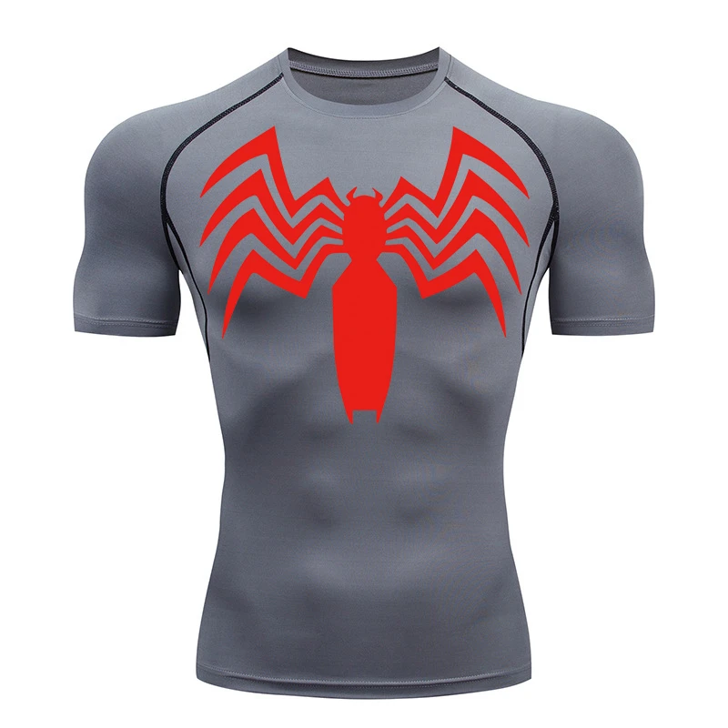 Spinnen druck Kompression hemden für Männer Sommer Kurzarm Rash Guard Gym Workout Running T-Shirt sportliche schnell trocknende T-Shirts Tops