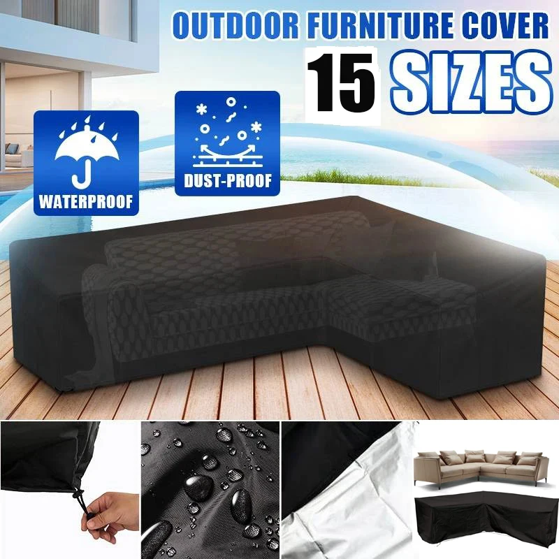 Outdoor Garden Patio Furniture Cover Durable L Shape Yard Windproof Foldable UV Protection Couch Corner Sofa Oxford Cloth 15Size