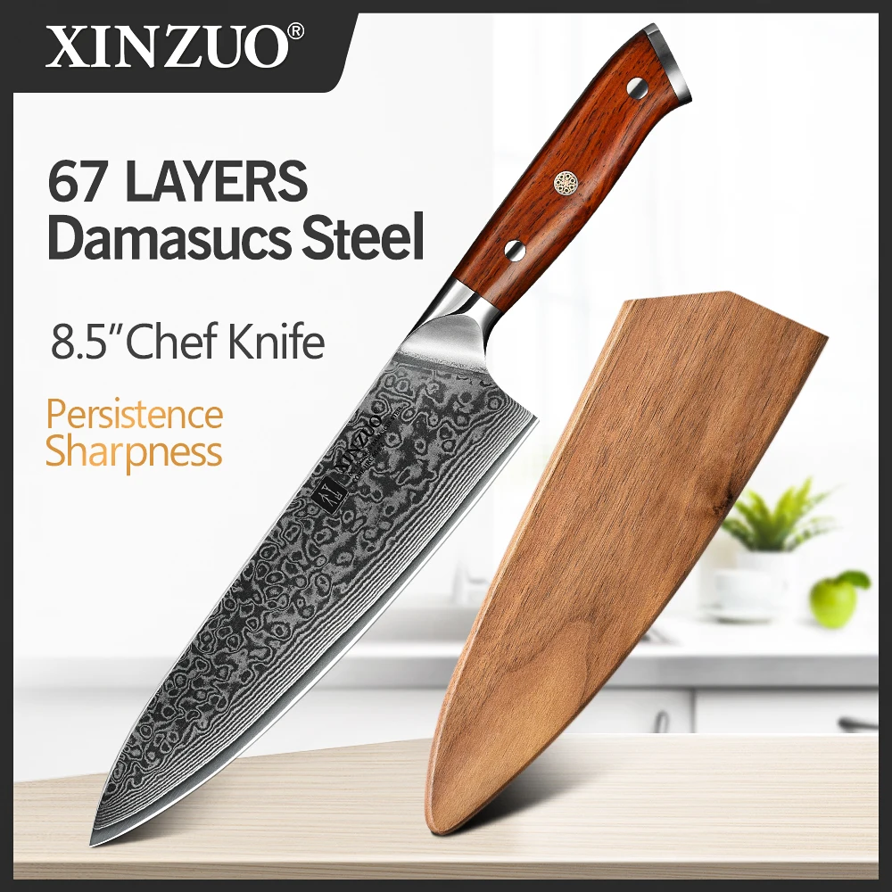 XINZUO 8.5'' Inch Chef Knife vg10 Damascus Steel Kitchen Knives Stainless Steel Gyuto Slicing Knife Cultery Rosewood Handle