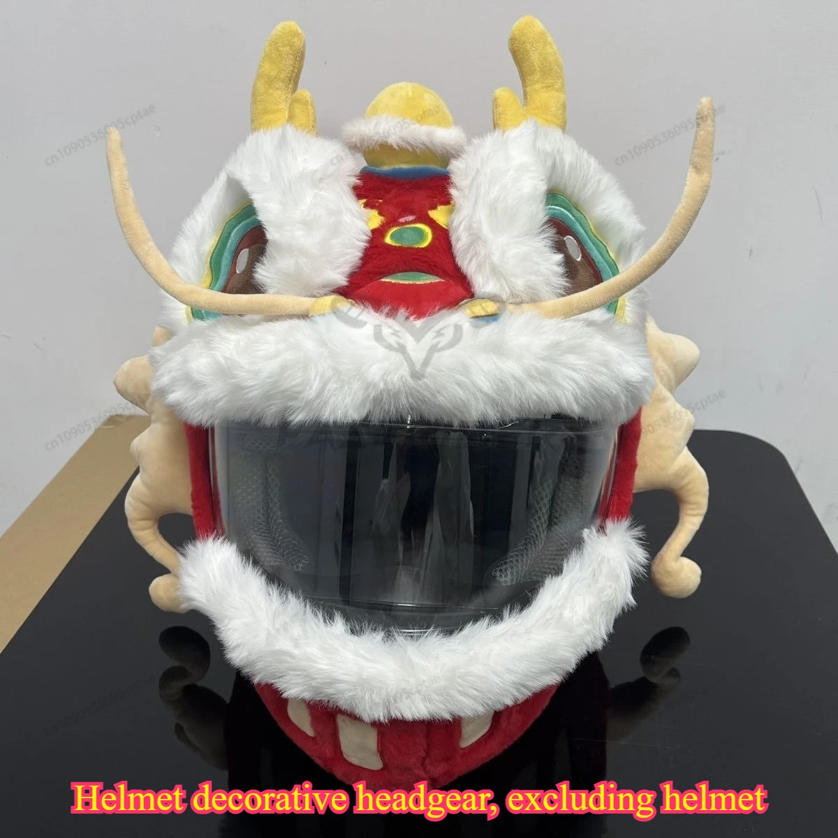 

Motorcycle helmet cover cute cartoon plush warm accessories lion dance red and blue lion personality protection headgear