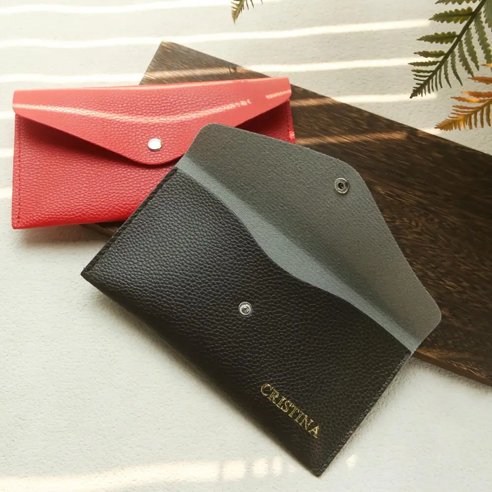 Personalized Cash Envelope Wallet Customized Gold Monogram Long Minimalist Soft Pu Leather Wallet Custom Travel Accessories