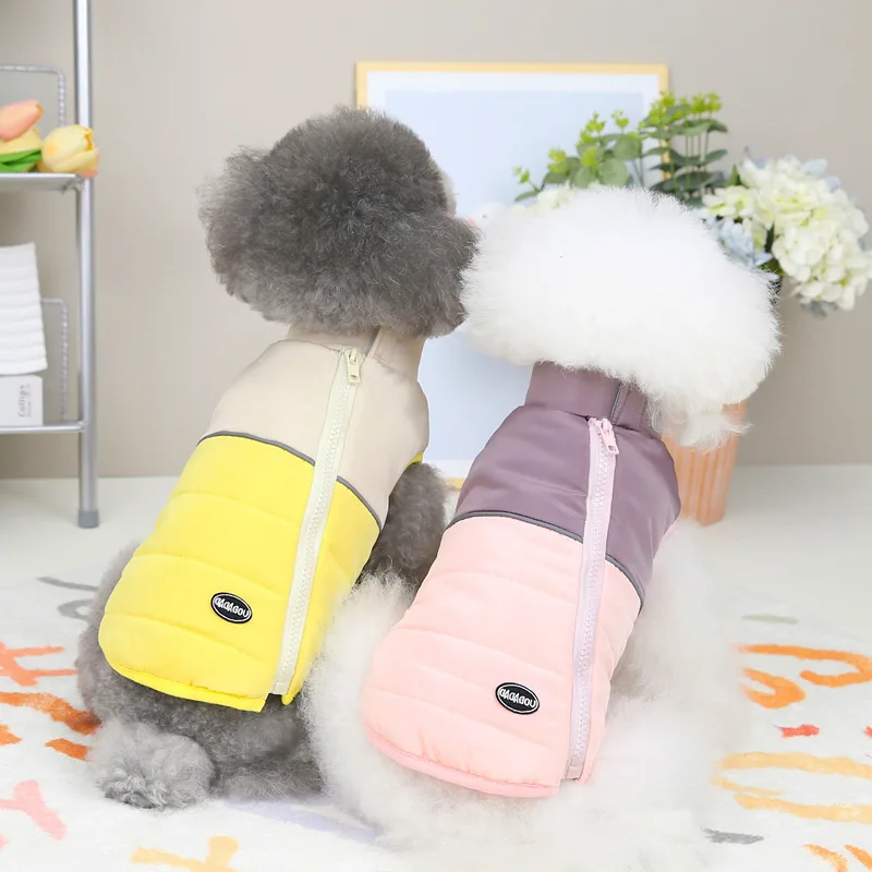 

New Pet Autumn and Winter Stitching Zipper Cotton Vest Spot Small and Medium Cat and Dog Clothing Puppy Clothes Dog Vest