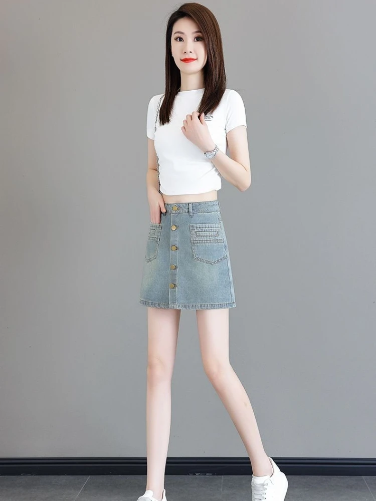 

Женские джинсовые шорты-юбка А-силуэта с высокой талией для невысоких, летняя новинка 2026 года, модные утягивающие шорты-юбка с защитой от скольжения ​