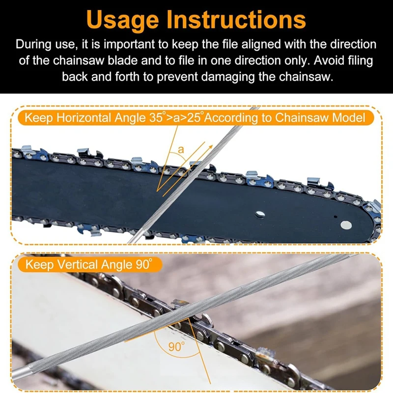 AT02-7/32Inch Chainsaw File 6Pcs, Round Chain Sharpening File, Chain Saw Hand Files For Chainsaw With 3/8Inch Pitch Chains