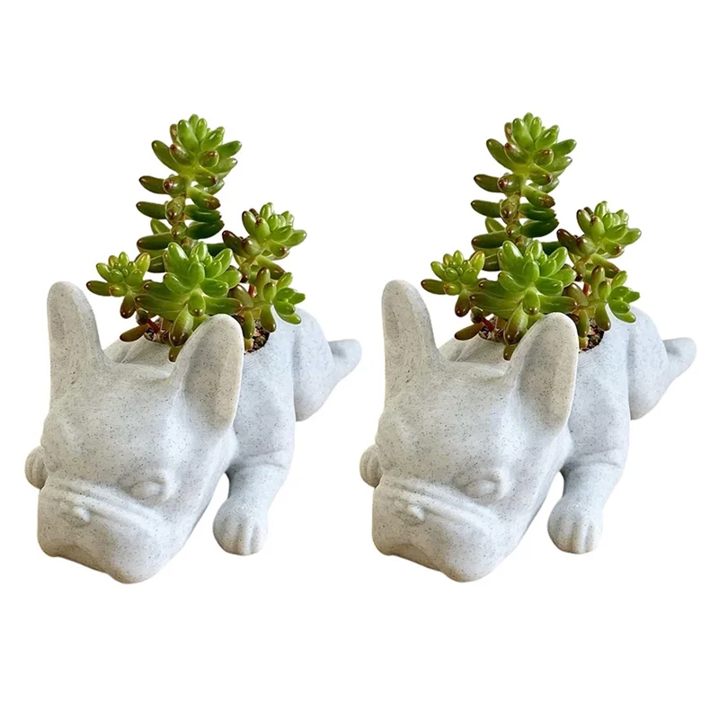 

AF89-2PCS French Bulldog Shape Resin Succulent Planter Mini Puppys Plants Planter,Desktop Plant Pot Dog Shape Bonsai