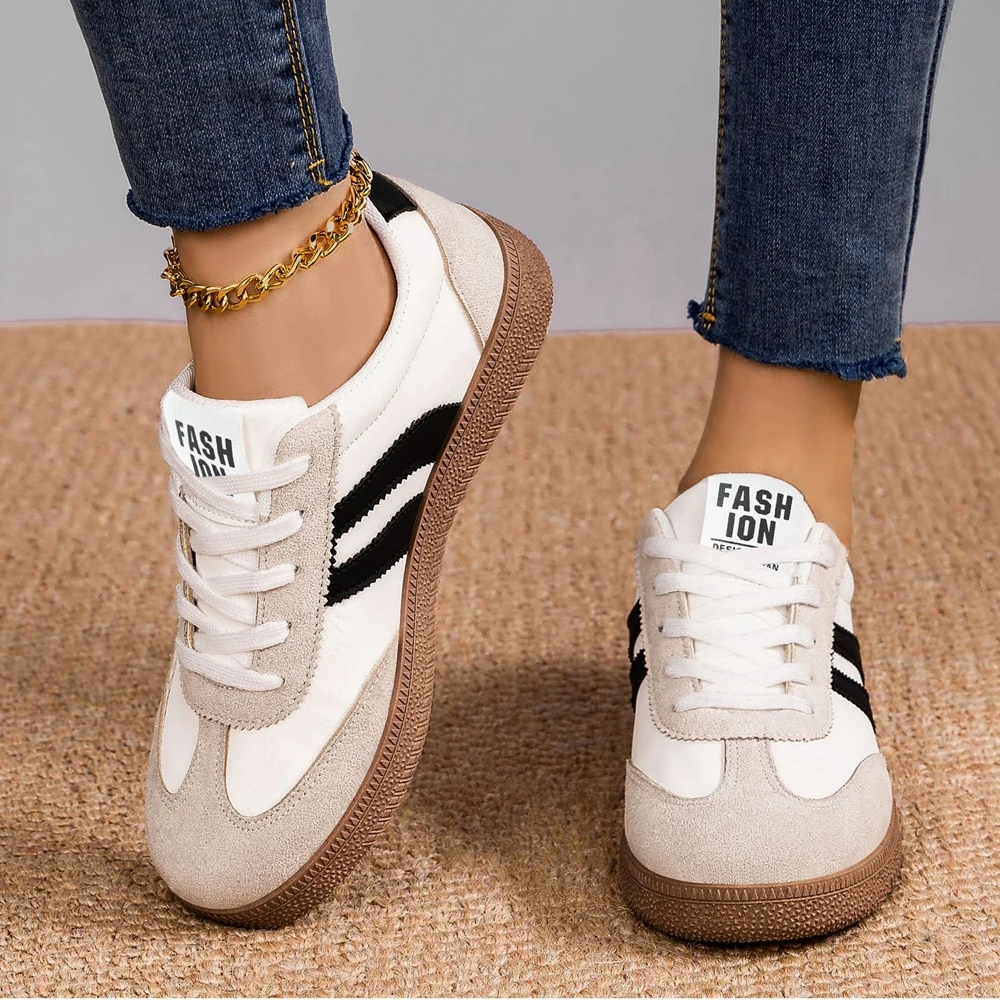 Fashion Women Breathable Colorblock Round Toe Lace Up Hard Wearing Sneakers Autumn Going Out Femme Casual Platform Sports Shoes