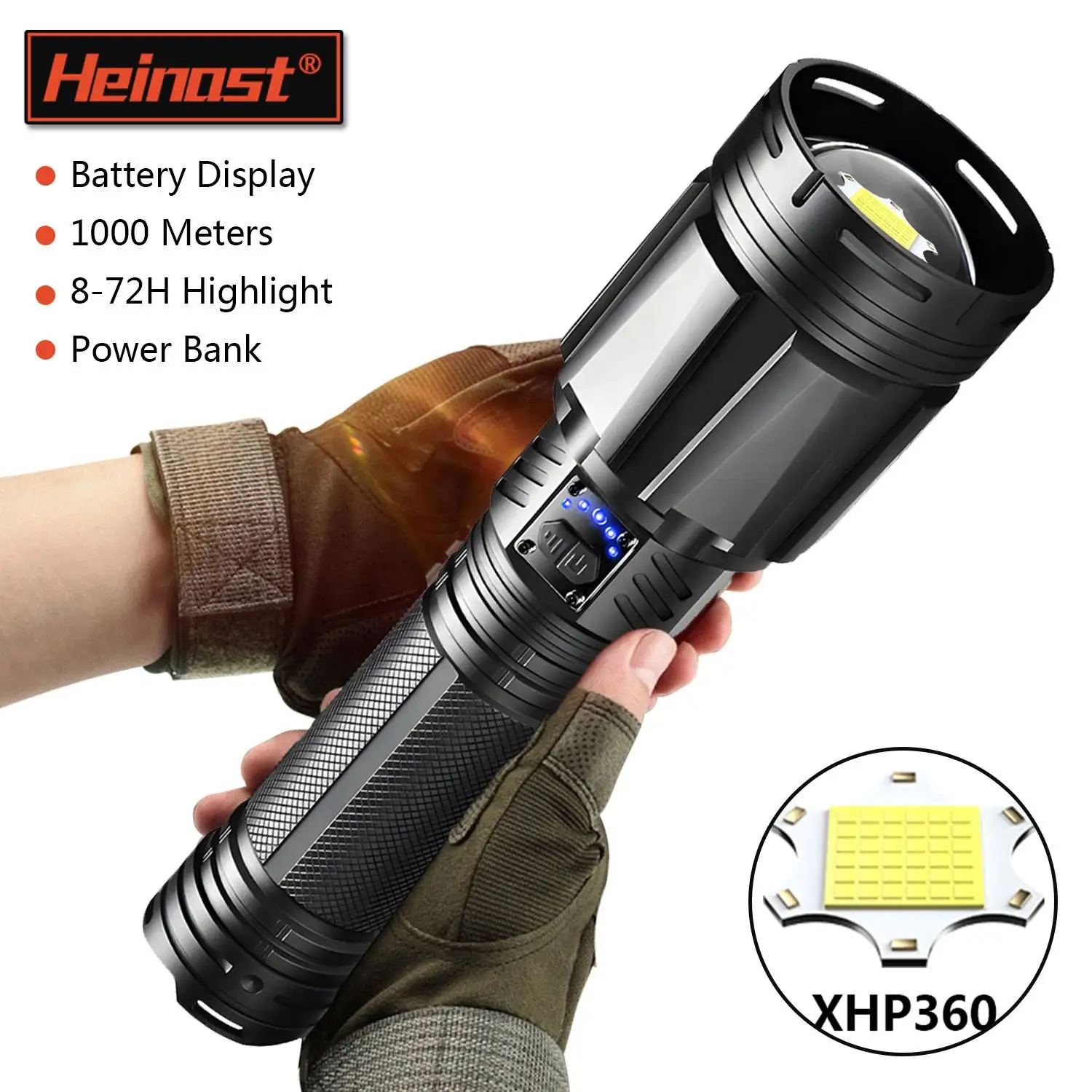 

XHP360 High Power Led Flashlight 15000LM Powerful Tactical Torch Rechargeable Super Long Range Outdoor Emergency Camping Lantern