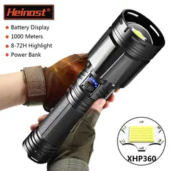 XHP360 High Power Led Flashlight 15000LM Powerful Tactical Torch Rechargeable Super Long Range Outdoor Emergency Camping Lantern