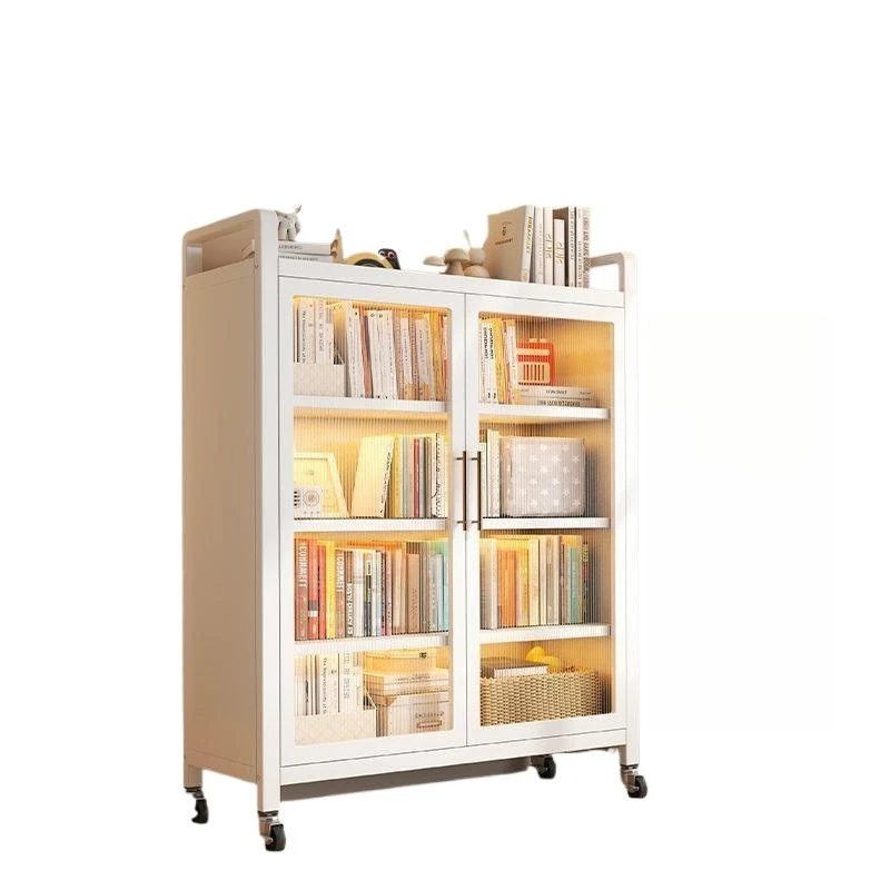 

Household steel bookcase Multi-layer with door Floor dust-proof storage Children's living room bookshelf Locker Shelf Metal