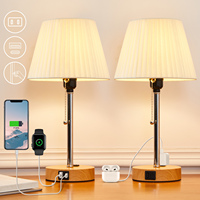 Led Desk Lamp Pull Chain Bedside Table Lamp with USB C Charging Ports (5V/2.1A)) Small Bedside Lamps Shade for Living Room Desk