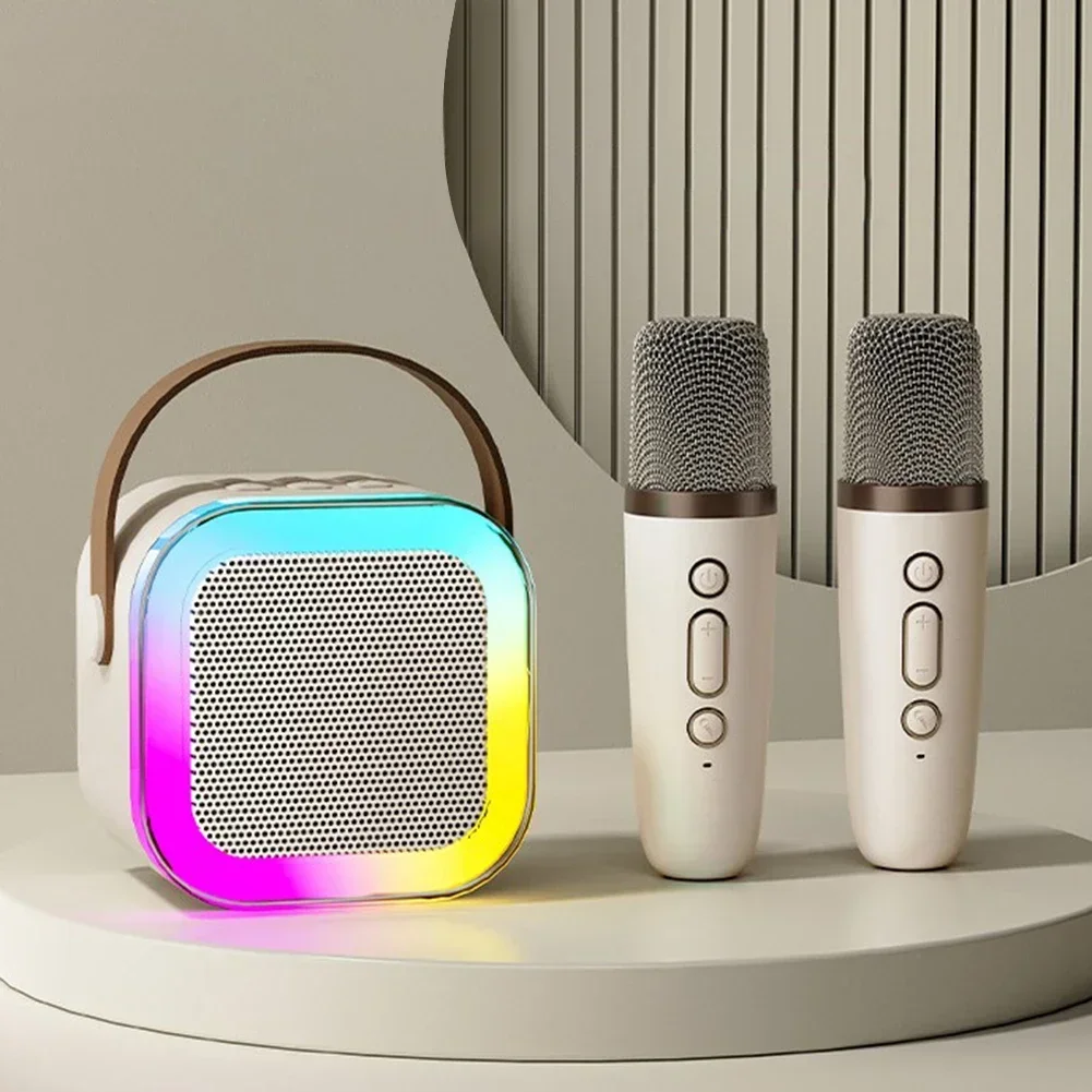 K12 Dual Microphone Karaoke Bluetooth Speaker RGB Light Two 5W Speakers Sound Subwoofer Boombox Support Multiple Input Modes