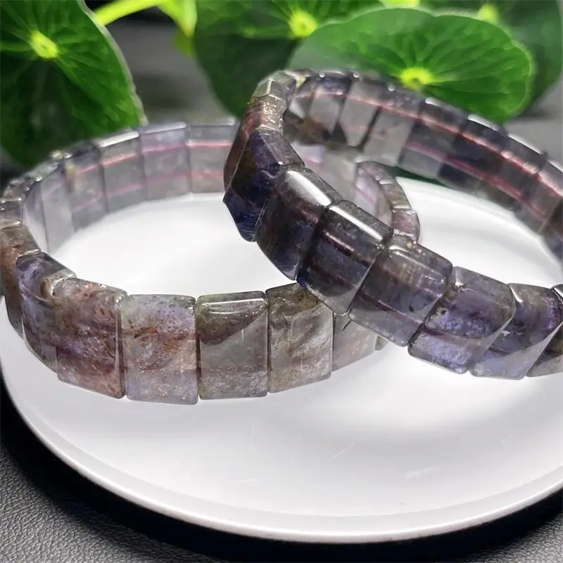 13-16 مللي متر الطبيعية Iolite الكوارتز حبة الإسورة موضة الأحجار الكريمة كريستال مجوهرات الإسورة للنساء شفاء هدية عيد 1 قطعة