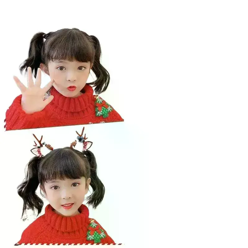 2 個クリスマス枝角ヘアクリップペンダントクリスマス装飾品メリークリスマス装飾女の子のためのトナカイヘアアクセサリー新年あけましておめでとうございます