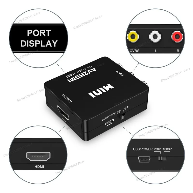 For HDMI to AV small white box series converter, suitable for HDMI standard video transfer