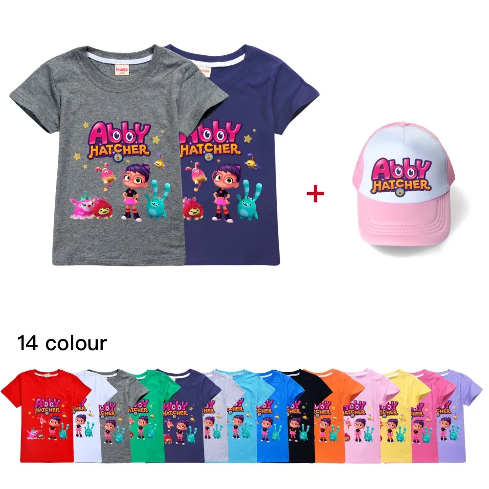 

Abby Hatcher T-Shirt Kids Spring Summer Pullover Baby Girls Casual T-shirt Boys Short Sleeves Top Children Tee Clothing+Hat