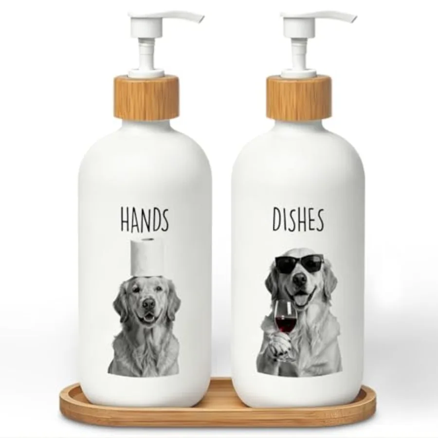 

Golden Retriever Dog Hand and Dish Soap Dispenser Set Golden Retriever Lover Gifts Glass Soap Dispenser for Kitchen Funny Dog R
