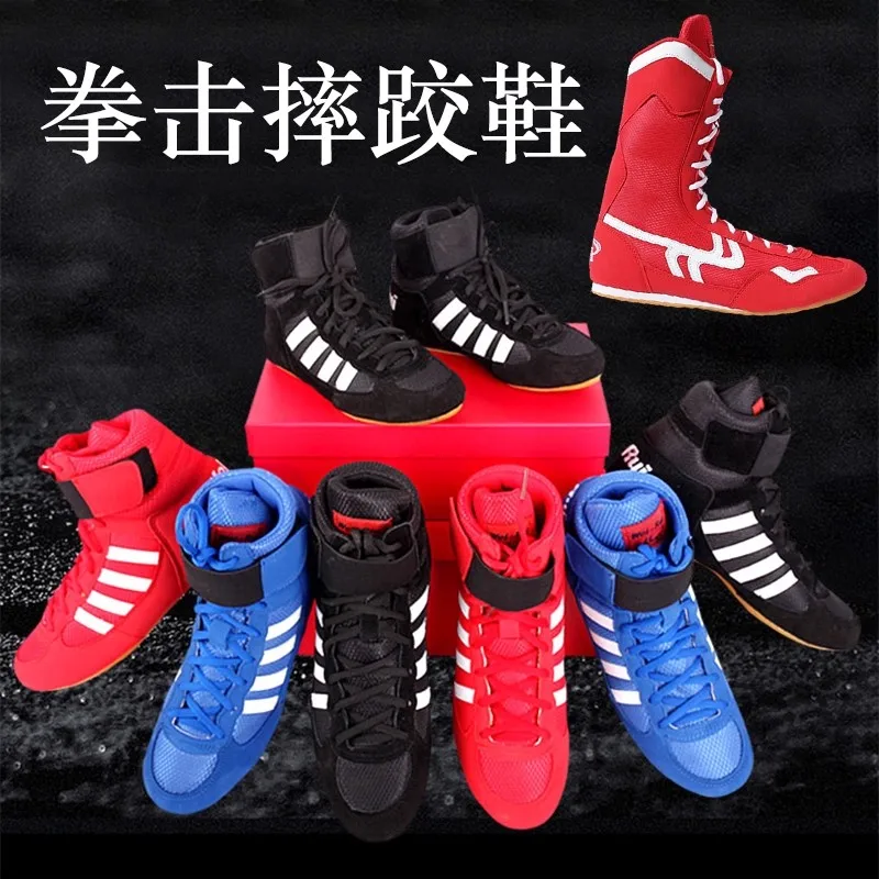 

Large size 46 new men's breathable training wrestling shoes Men's high-top boxing shoes Red outsole Sports support sneakers
