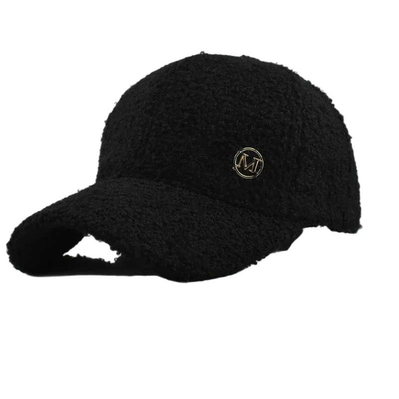 Winter-Baseballmütze aus einfarbiger M-Label-Lammwolle für Damen, warme, lässige, modische, vielseitige Plüsch-Entenschnabelmütze im Freien – Detail 6
